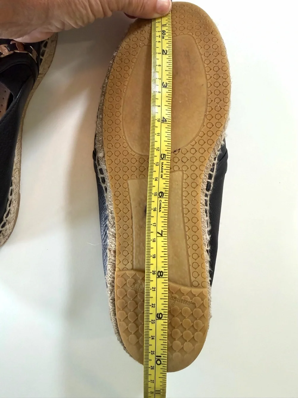 Salvatore Ferragamo Leather Chain Espadrilles 7.5C Wide Black
